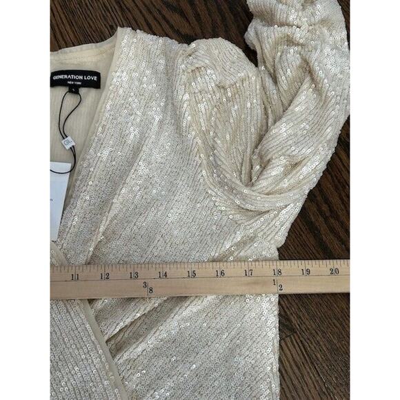 Generation Love Allegra Sequin Romper Faux Wrap Ruched Sleeve Surplice Shell L - Picture 6 of 11